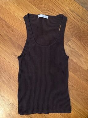Mango Dark Brown Ribbed Tank Top - Scoop Neck